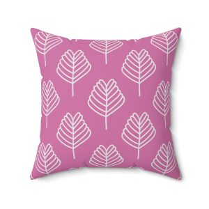 Pink Leaf Pattern Spun Polyester Square Pillow – Cozy Home Decor Accent