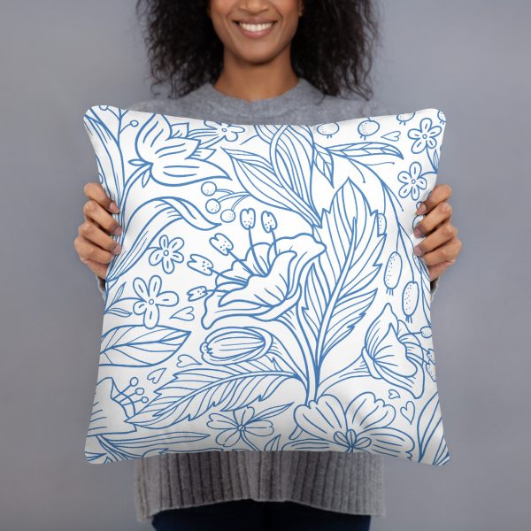Basic Pillow - Outline Flower Pattern - Purple Navy