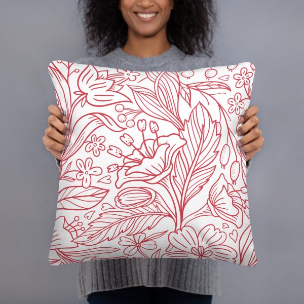 Basic Pillow - Ruby Outline Flower Pattern