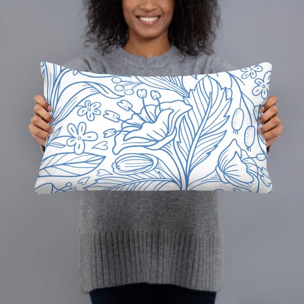 Basic Pillow - Outline Flower Pattern - Purple Navy