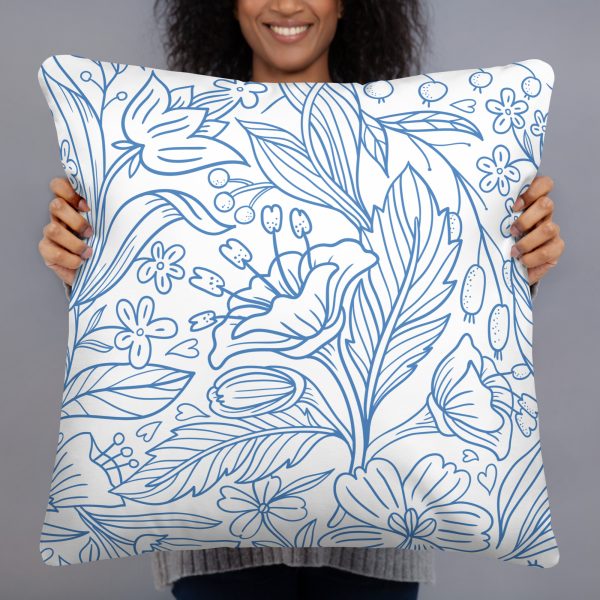 Basic Pillow - Outline Flower Pattern - Purple Navy