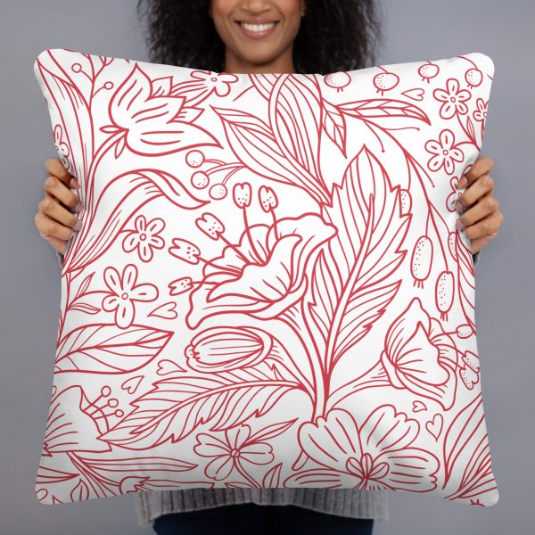 Basic Pillow - Ruby Outline Flower Pattern