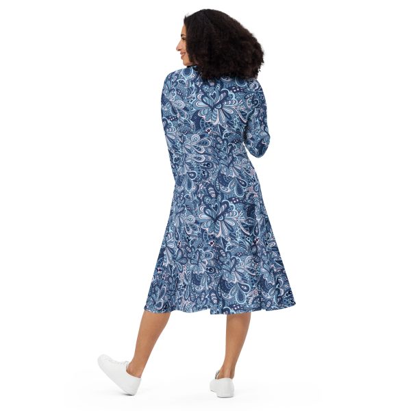 All-over print long sleeve midi dress - Abstract Floral Pattern
