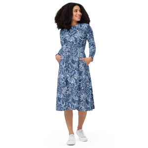 All-over print long sleeve midi dress - Abstract Floral Pattern