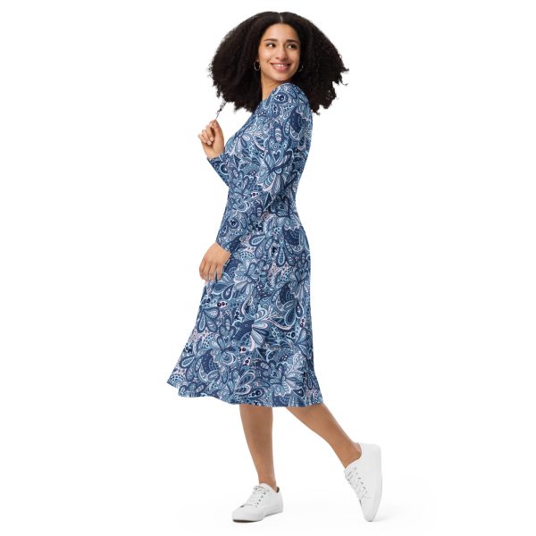All-over print long sleeve midi dress - Abstract Floral Pattern