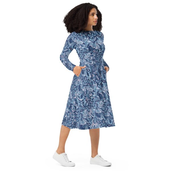 All-over print long sleeve midi dress - Abstract Floral Pattern