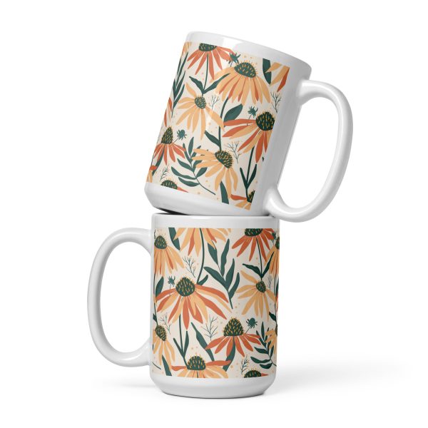 White glossy mug - Floral Pattern
