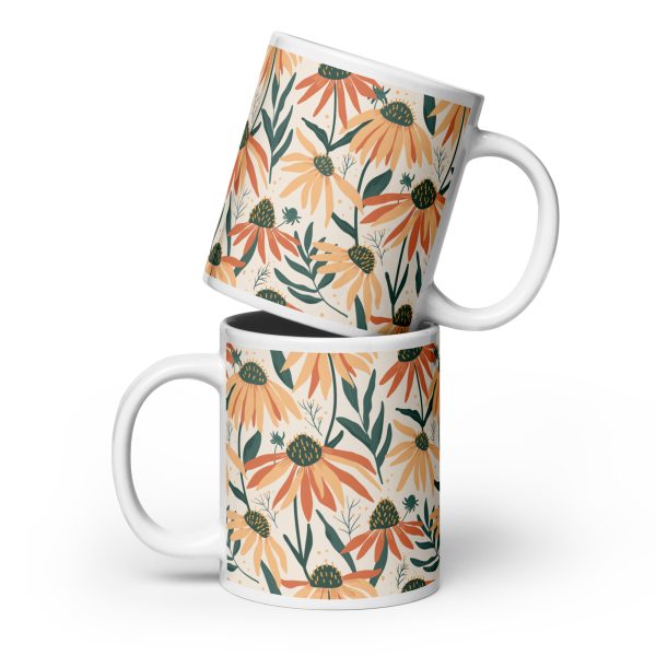 White glossy mug - Floral Pattern